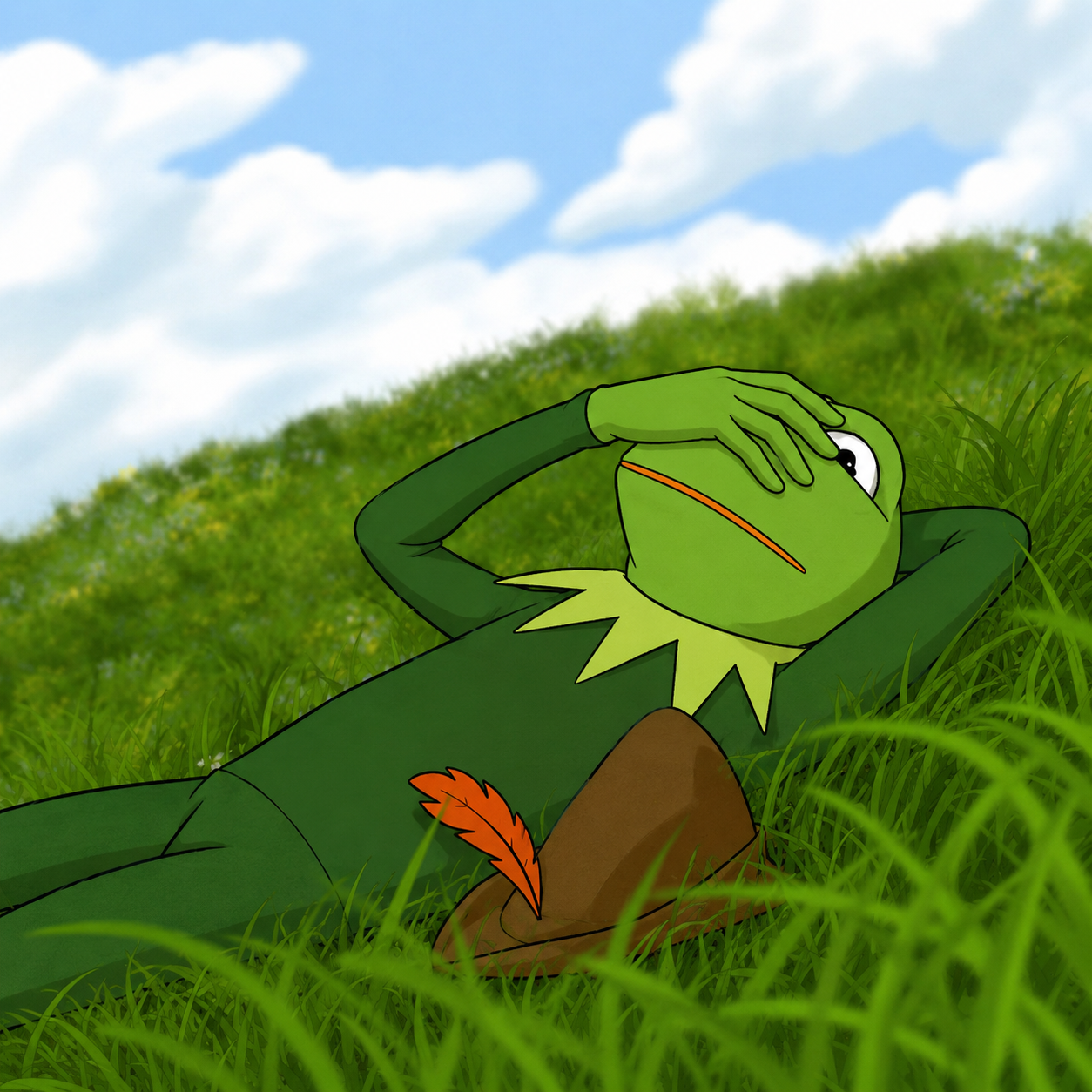 Robin rests peacefully in the grass.
