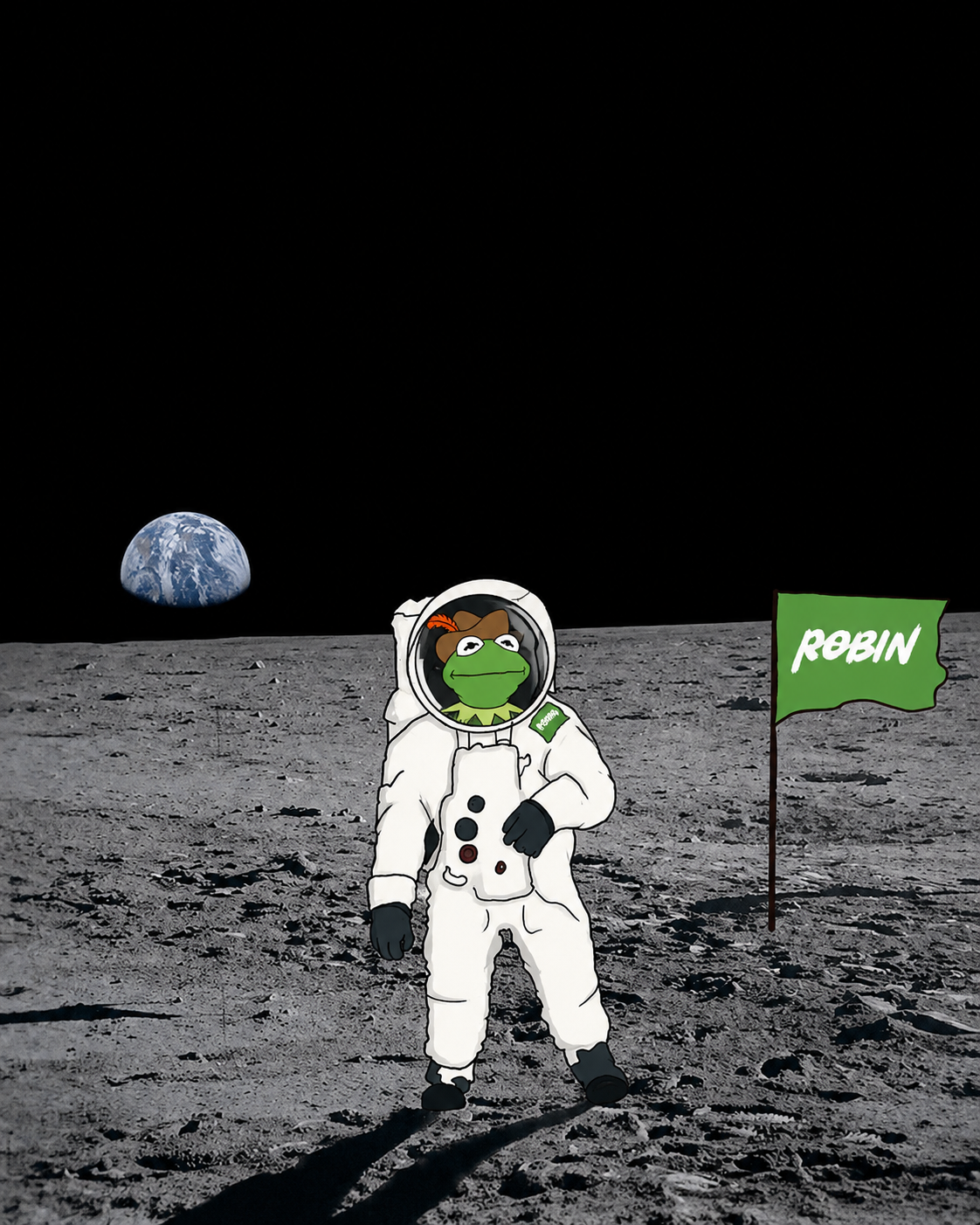 Robin plants his flag on the moon