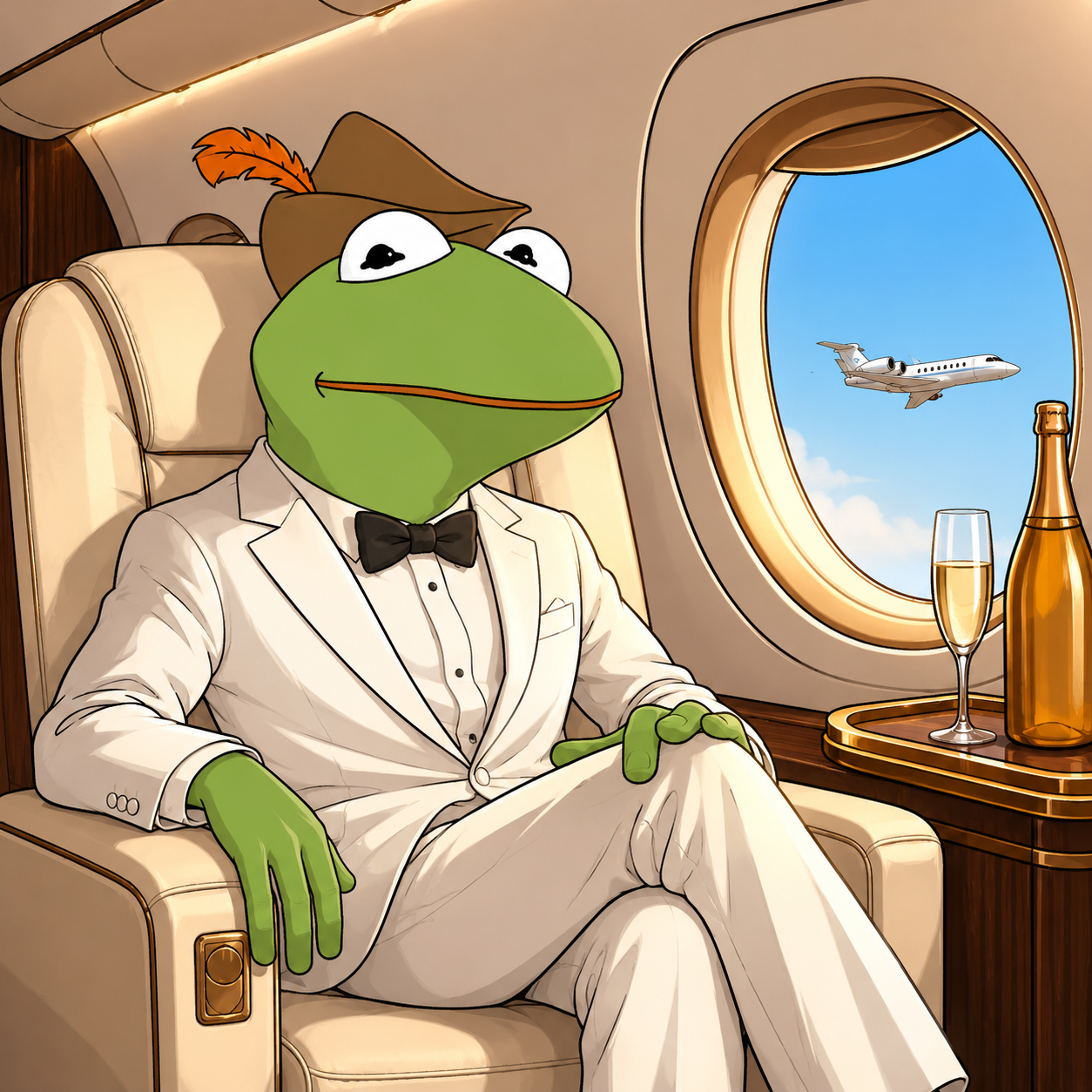 Robin flying in private jet luxury