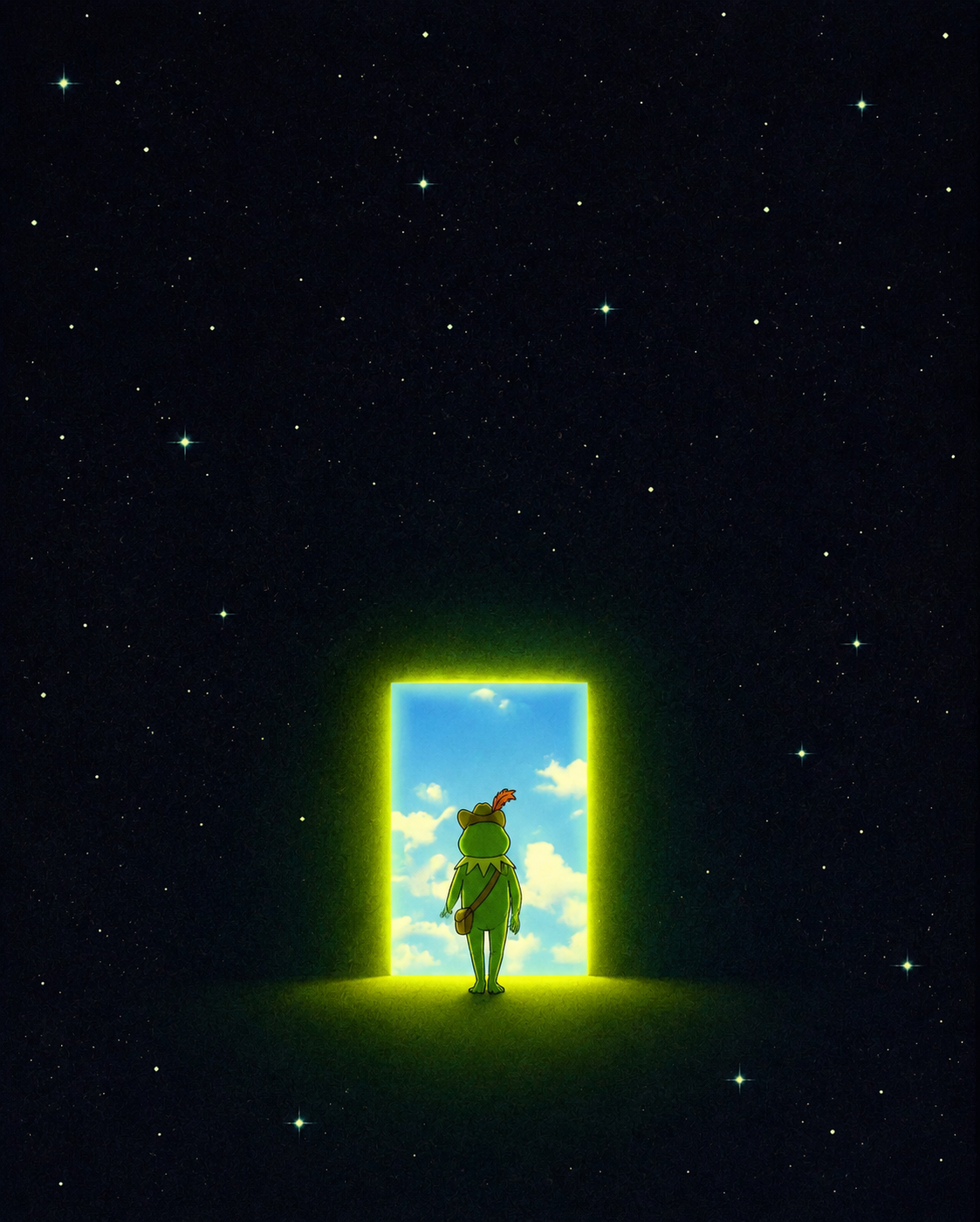 Robin looks through a glowing portal
