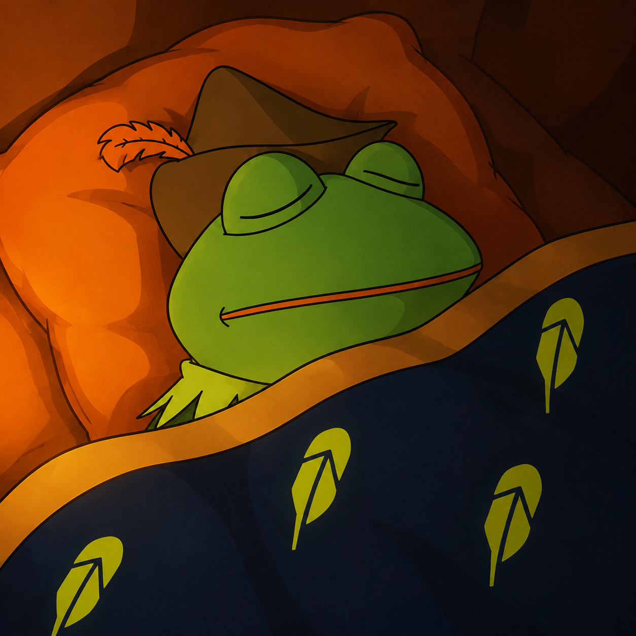 Robin asleep under his blanket