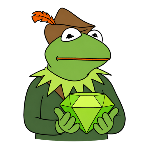 Robin holding a green diamond