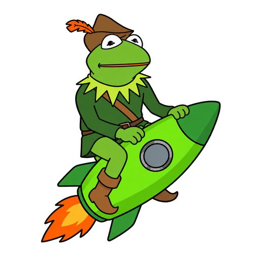 Robin rides a green rocket upward